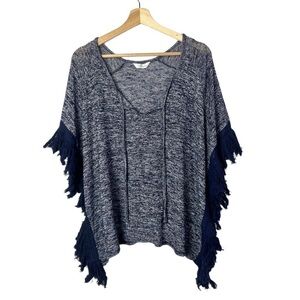 Charming Charlie Heather Blue Fringe Sleeve Knit Short Sleeve Blouse M